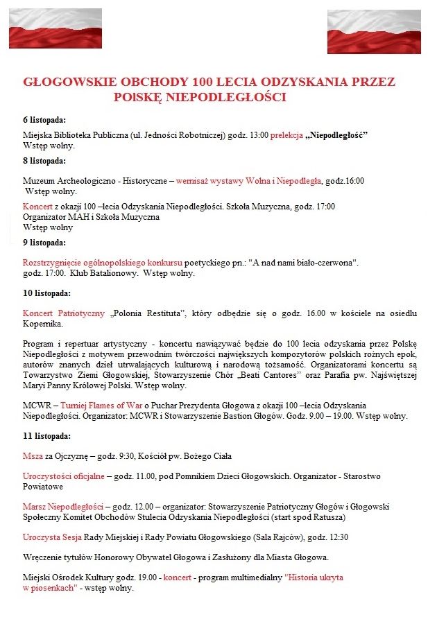Ilustracja do artykuły: Obchody 100-lecia Odzyskania Niepodległości - program.